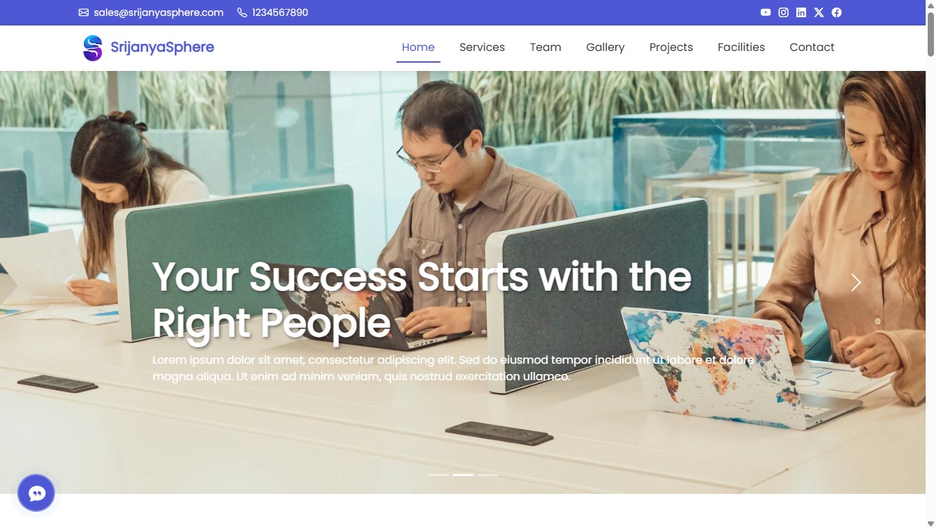 A modern template with a banner, a detailed about us section, and facilities. Showcase your company's unique talent effectively. preview